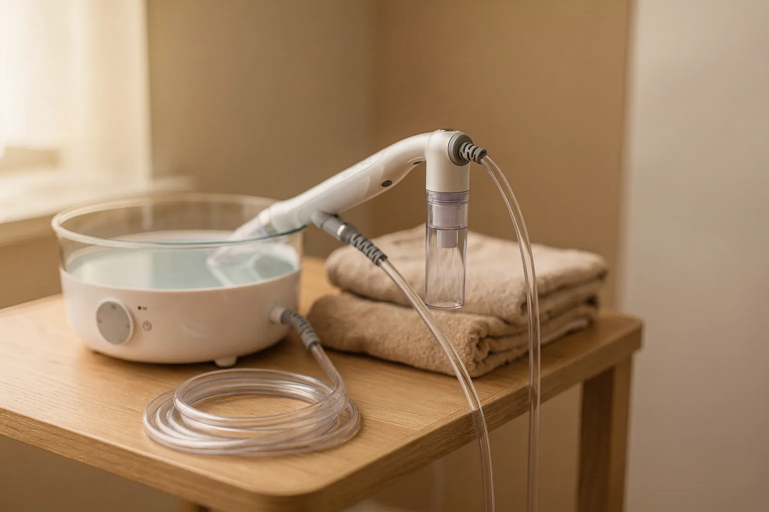 Aparato de oxígeno facial con su aplicador y toallas